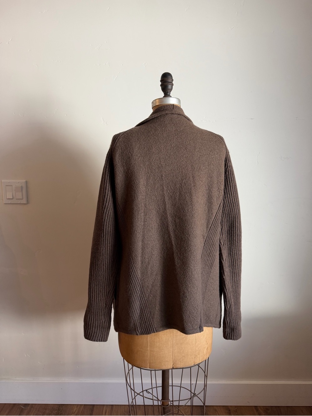 Vince 100% Wool Open-Front Draped Knit Jacket in Brown - Picture 3 of 7